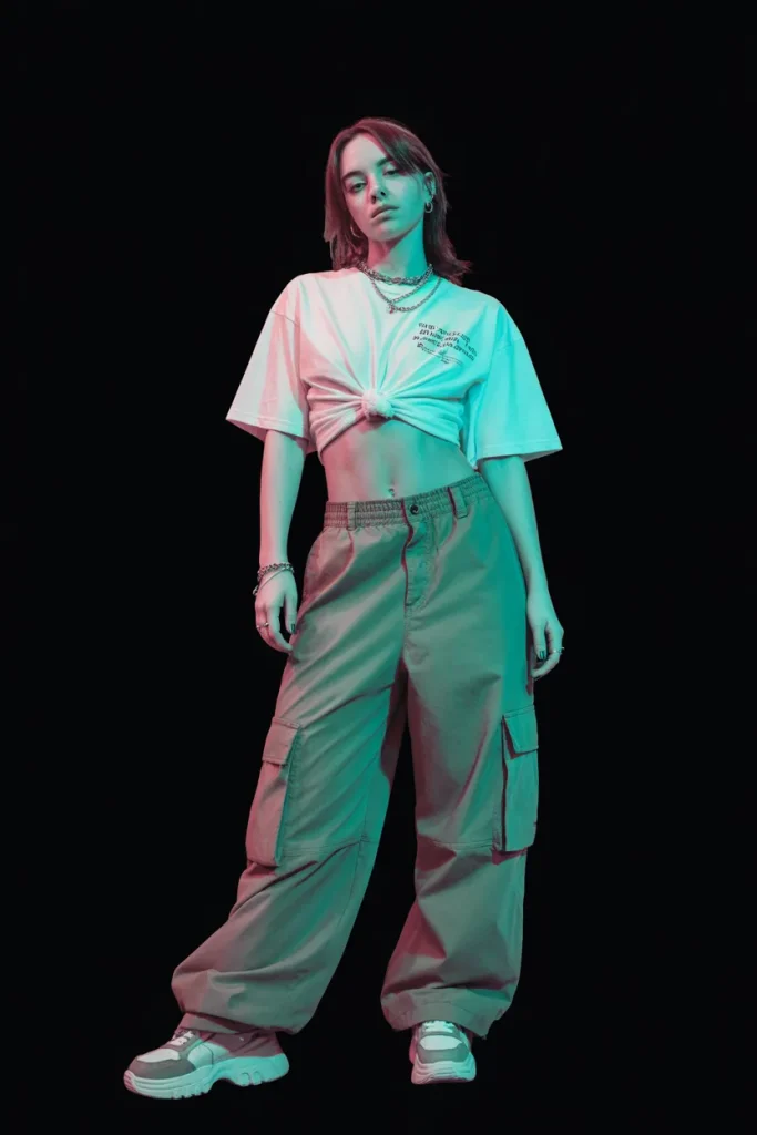 21 Billie Eilish Concert Outfits for Women: Street Style Looks 4 Cropped Jersey with Cargo Pants for Billie Eilish Concert