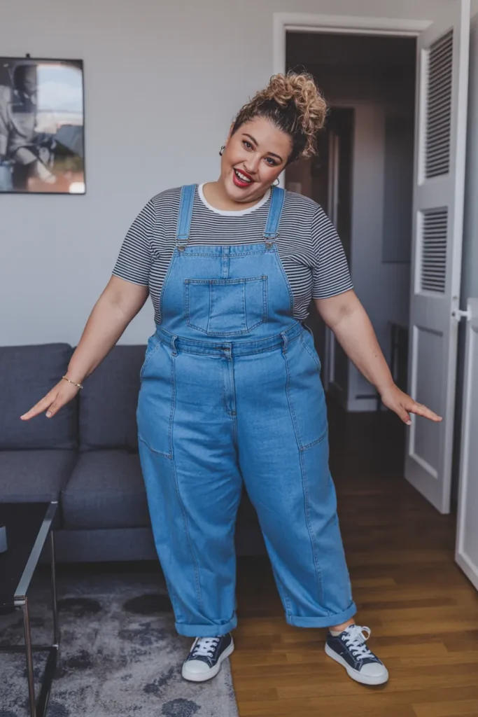 Denim Dungaree with Striped Tee