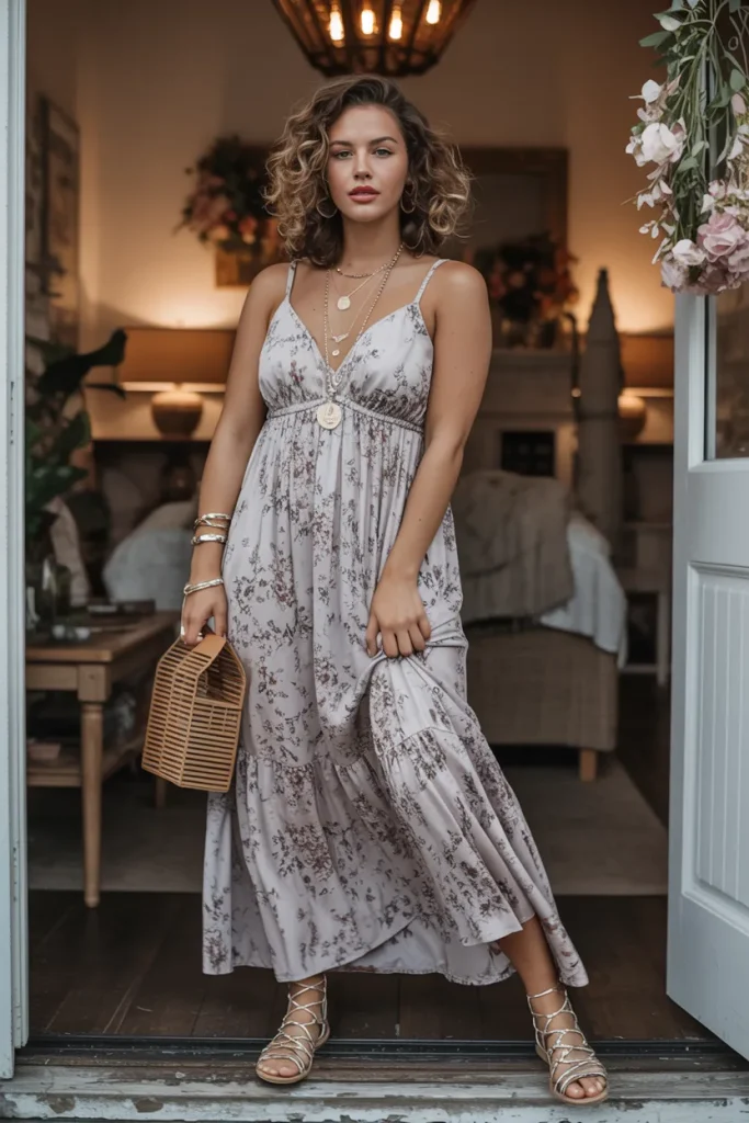 Floral Maxi Dress with Gladiators