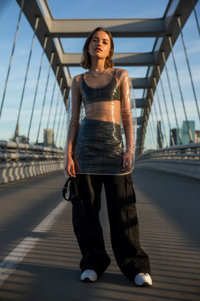Full Sleeve Mesh Top with Black Cargo Pants