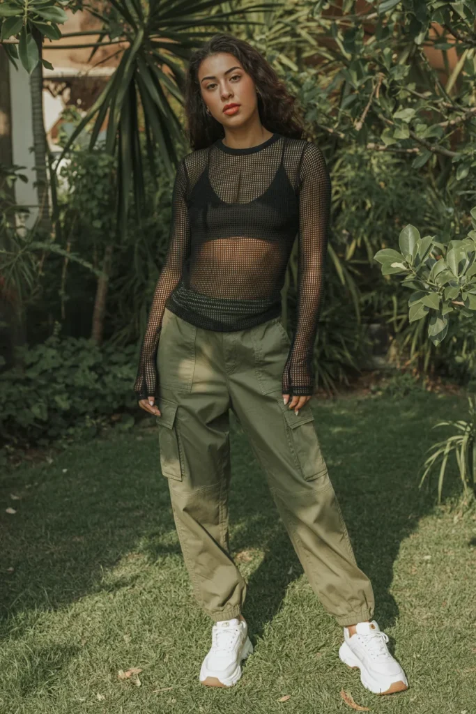 Full Sleeve Mesh Top with Cargo Pants 1