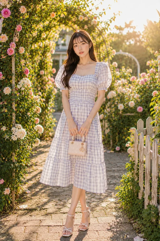 Gingham Puff Sleeve Romance
