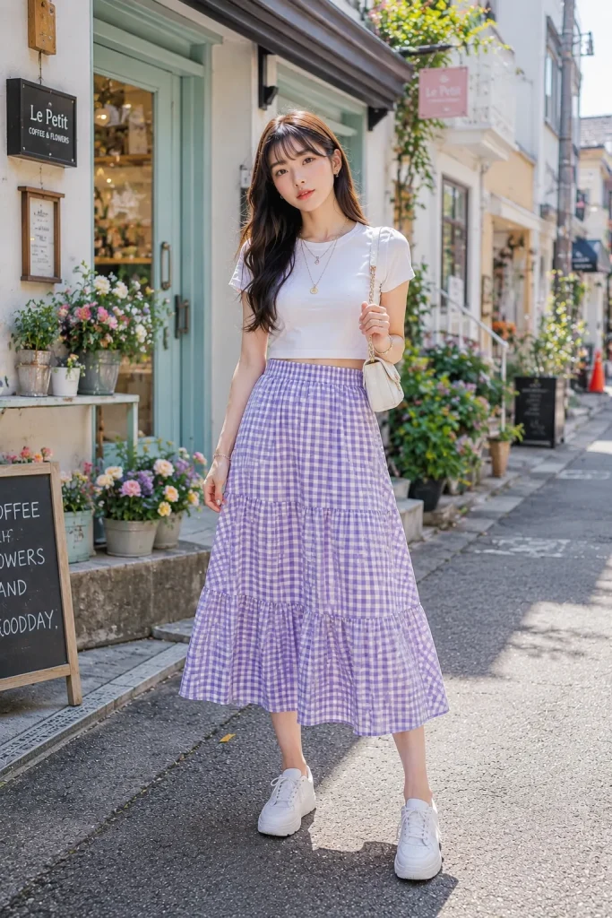 Gingham Skirt White Tee