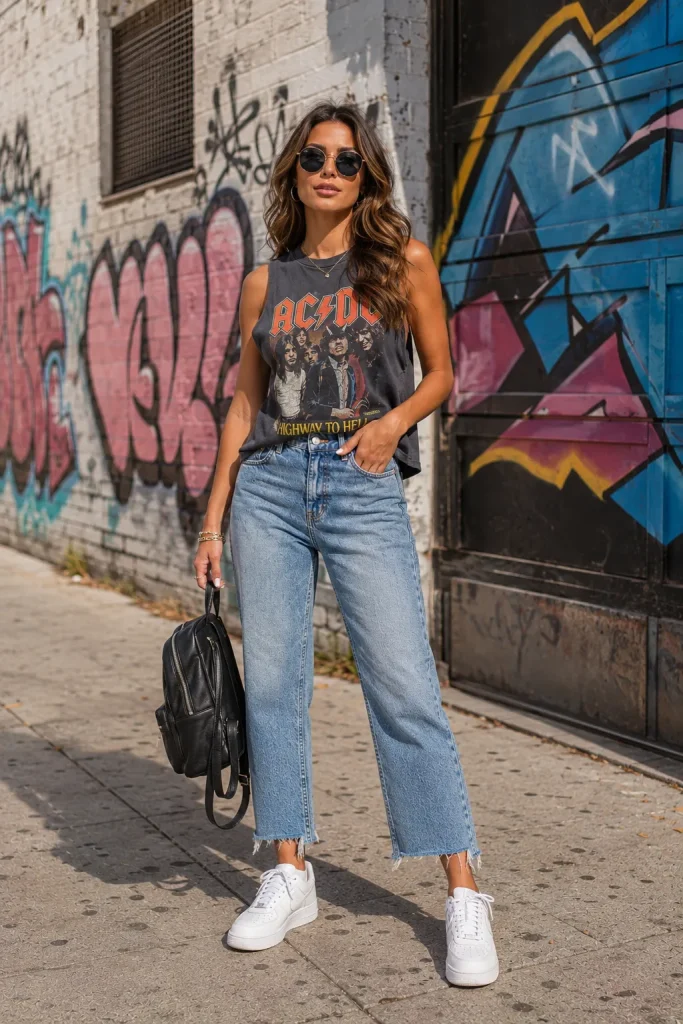 Graphic Tank and Raw Hem Jeans