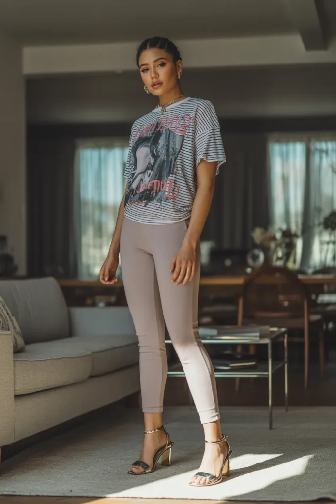 21 Fresita Outfits for Women: Cute Pink Aesthetic Styles Guides 9 Graphic Tee with Skinny Top and Heel Sandals