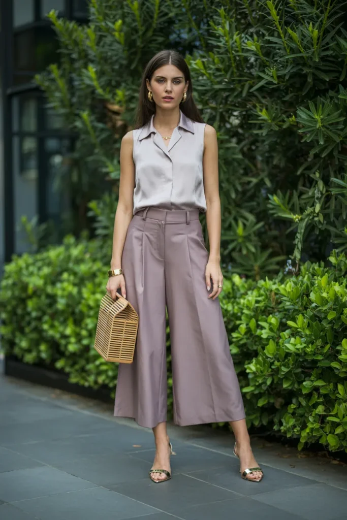 High Waisted Culottes and Sleeveless Blouse