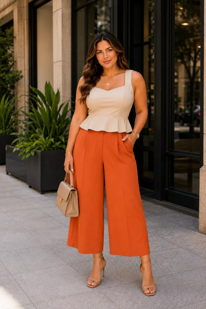 High Waisted Culottes with Peplum Top