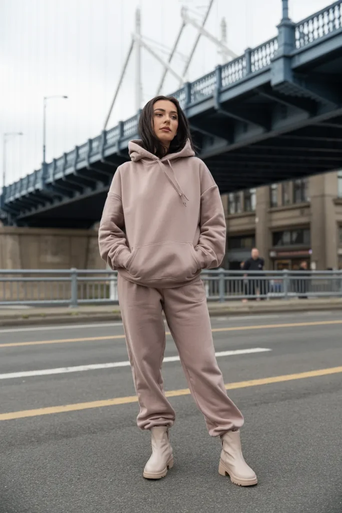 Hoodie with Sweatpants Ankle Boots