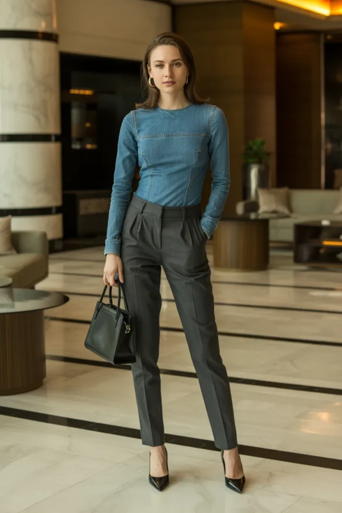 Jeans Top with Dress Pants