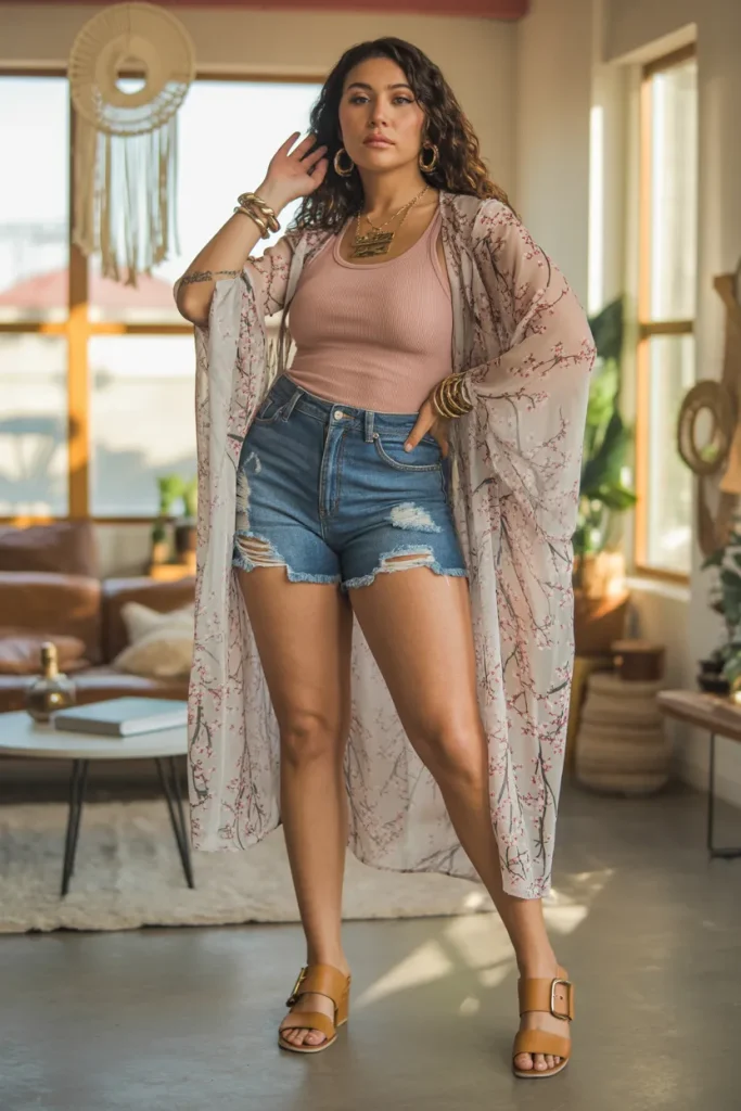 Kimono and Cut off Jeans