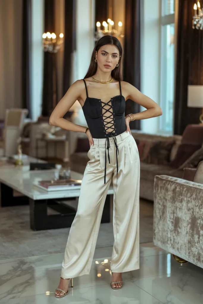 Lace Up Top and High Waisted Pants