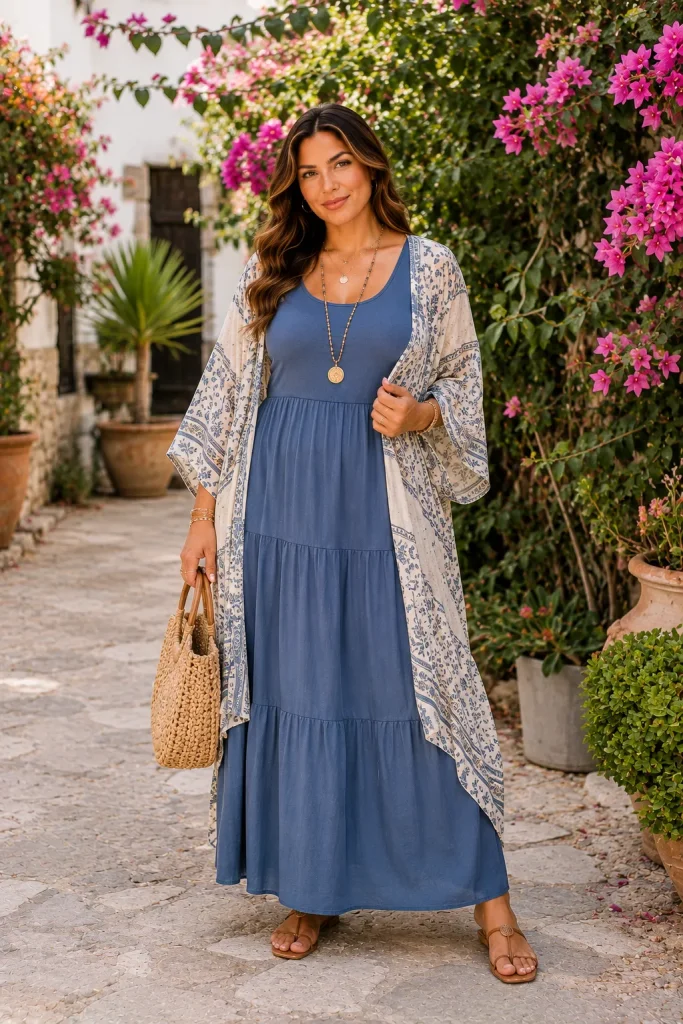 Layered Tank Dress with Kimono