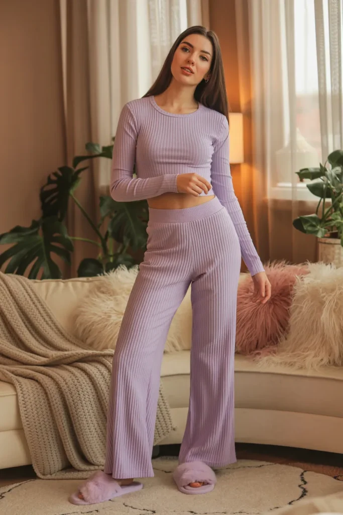 Lilac Ribbed Lounge Co ord