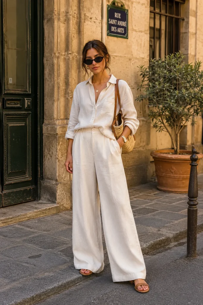 Linen Button Down with Wide Leg Pants