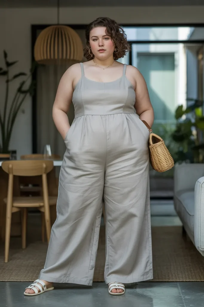 Linen Jumpsuit with Wide Legs