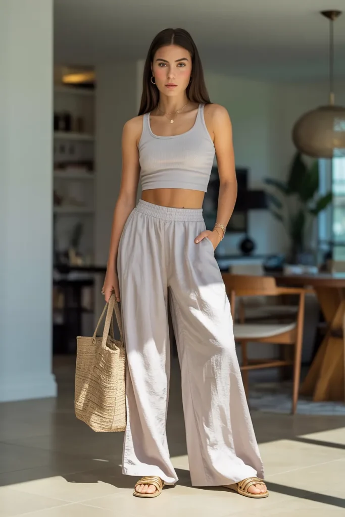 Linen Palazzo Pants and Cropped Tank