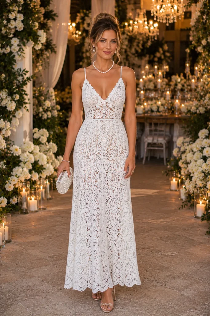 Long White Crochet Dress