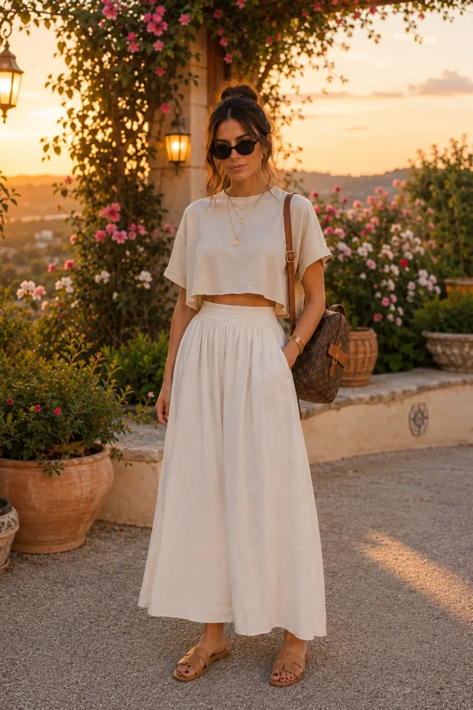 Loose Crop Top with High-Waisted Maxi Skirt