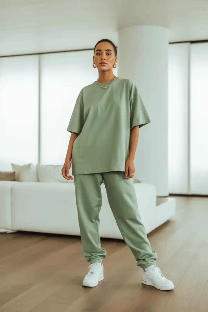 Matching Oversized T Shirt with Sweatpants and Nike Shoes