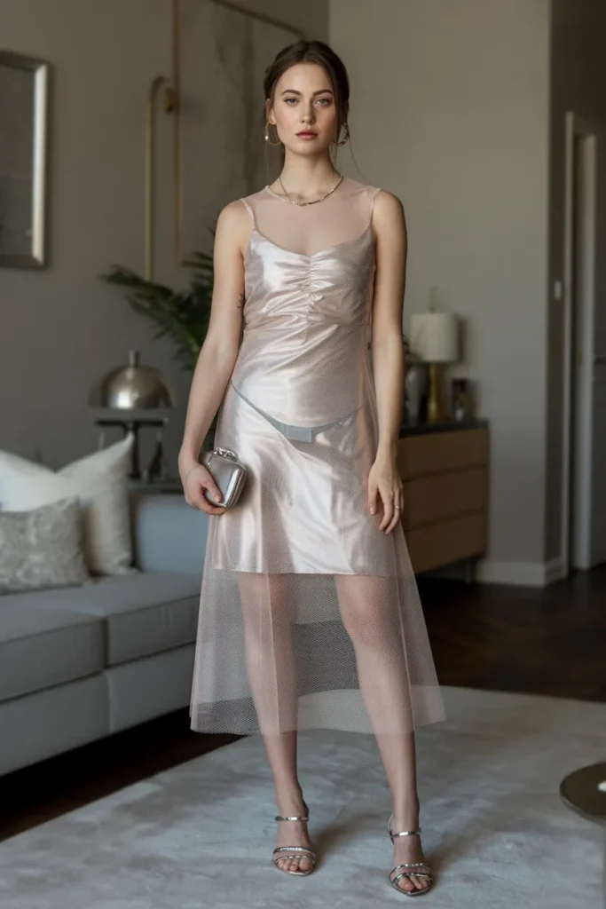 Mesh Overlay Dress with Slip