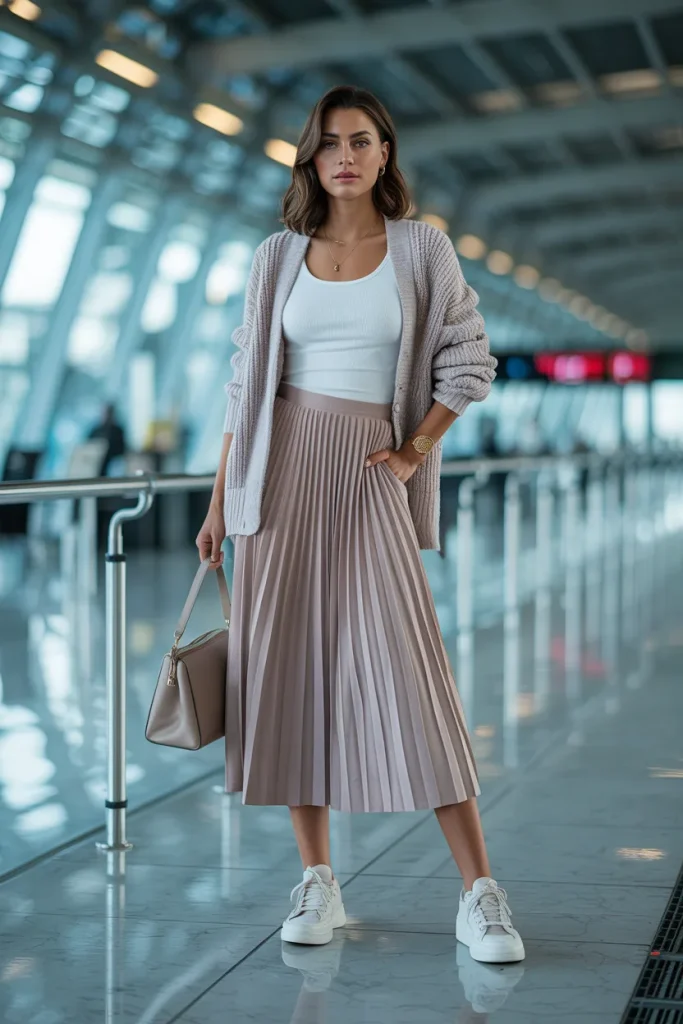 Midi Skirt with Tank and Cardigan