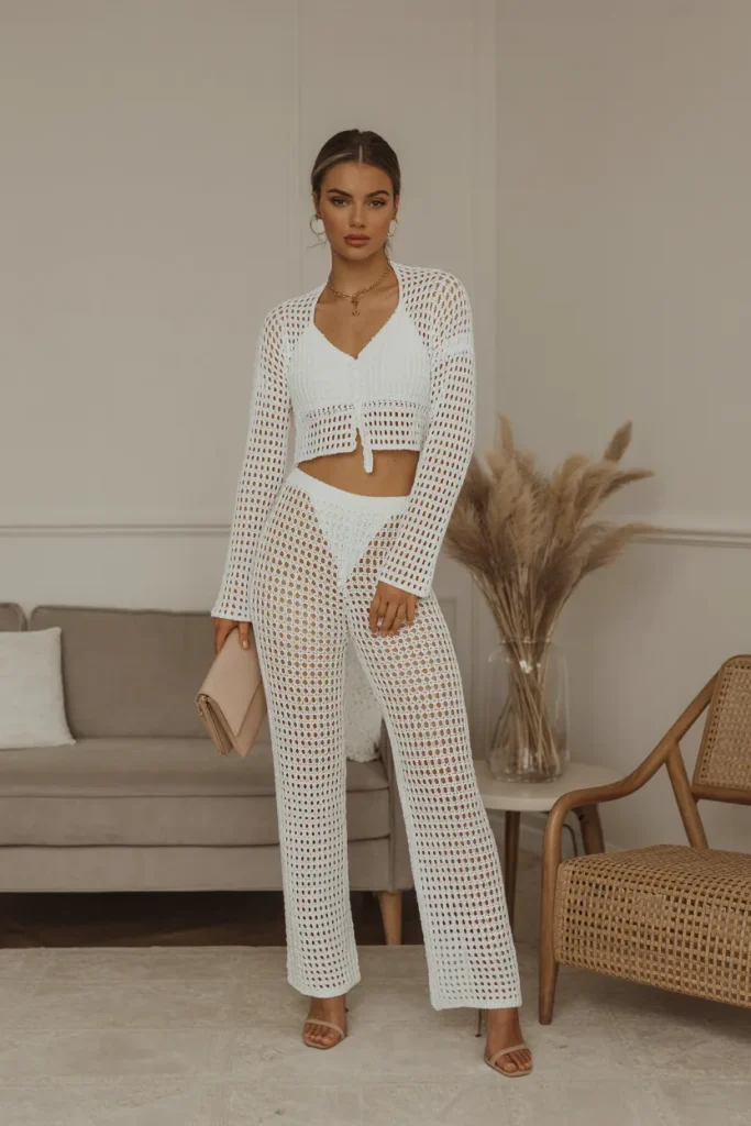Minimal White Crochet Co ord Set