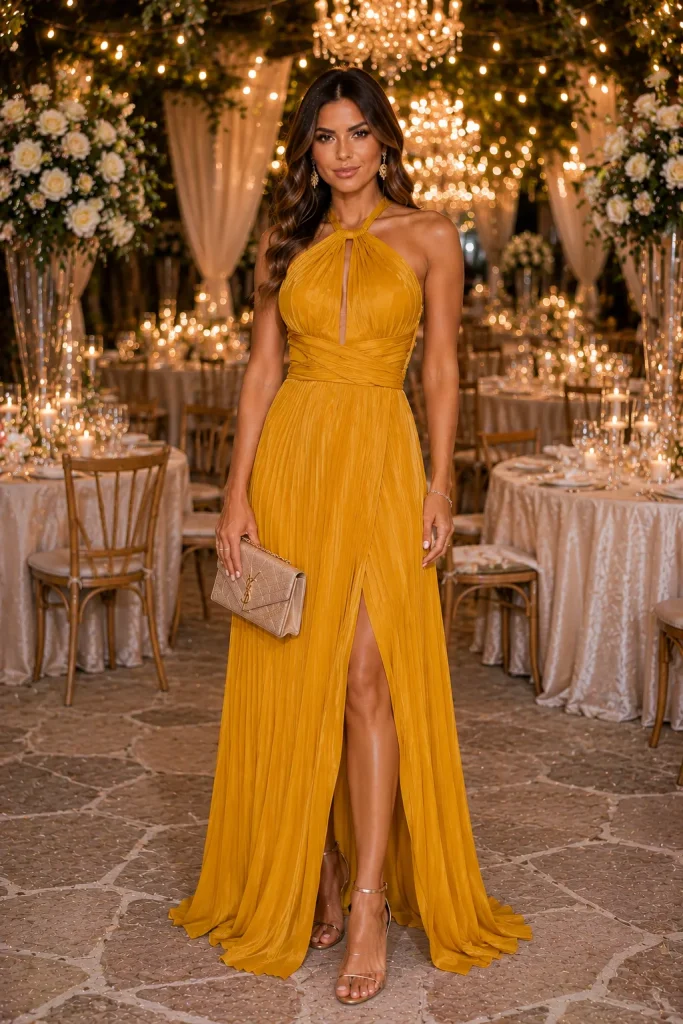 Mustard Yellow Pleated Dress