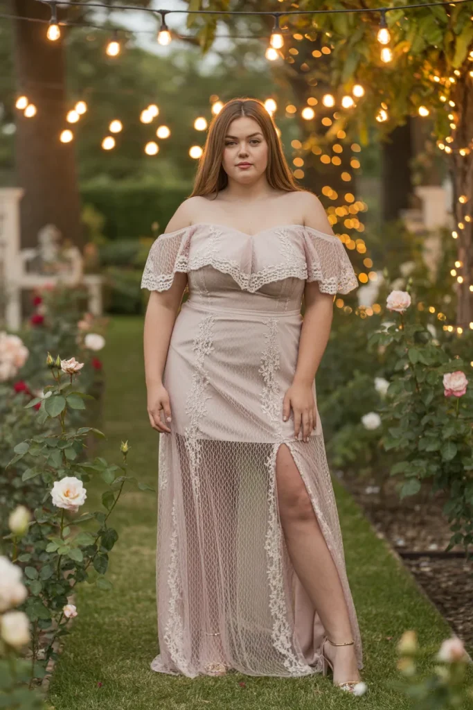 Off the Shoulder Lace Slit Dress