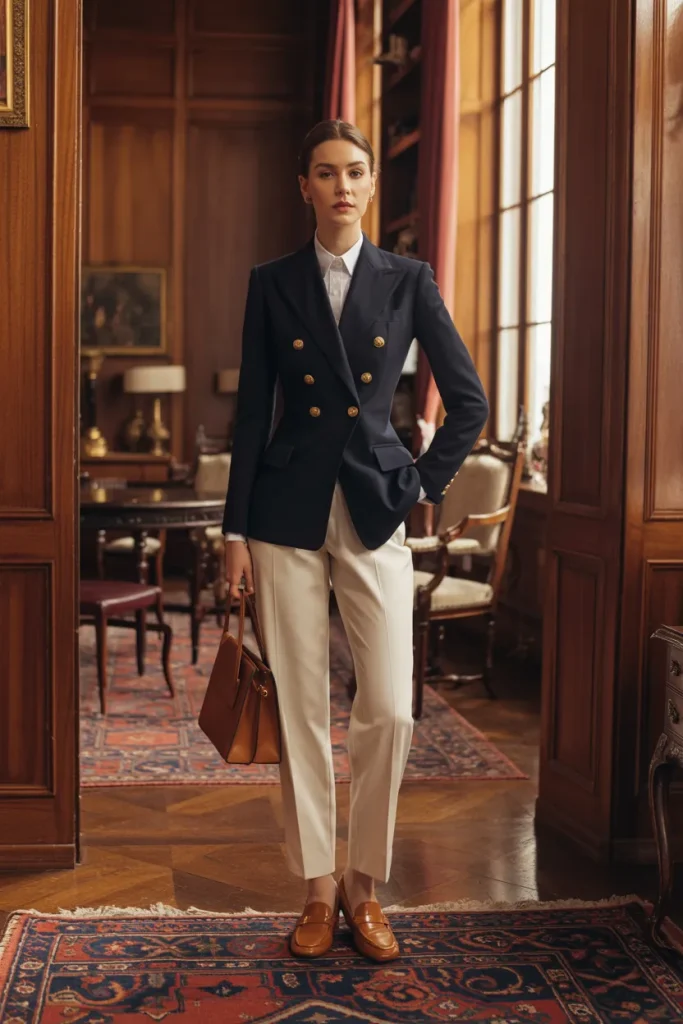 21 Rich Women Classy Dress Ideas for Elegant Luxury Style Guide 11 Old Money Style Blazer with High Waist Dress Pants