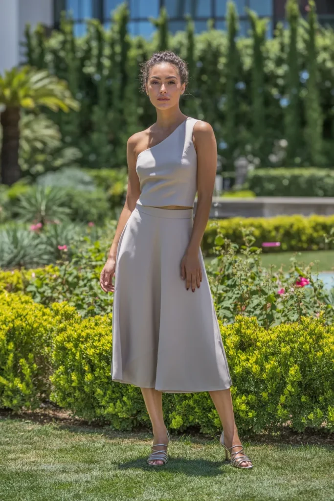 21 Fresita Outfits for Women: Cute Pink Aesthetic Styles Guides 10 One Shoulder Top with Skirt