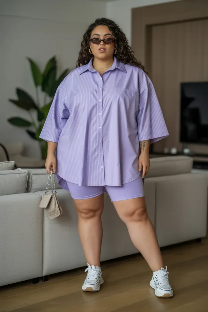 Oversized Button Down with Bike Shorts 2