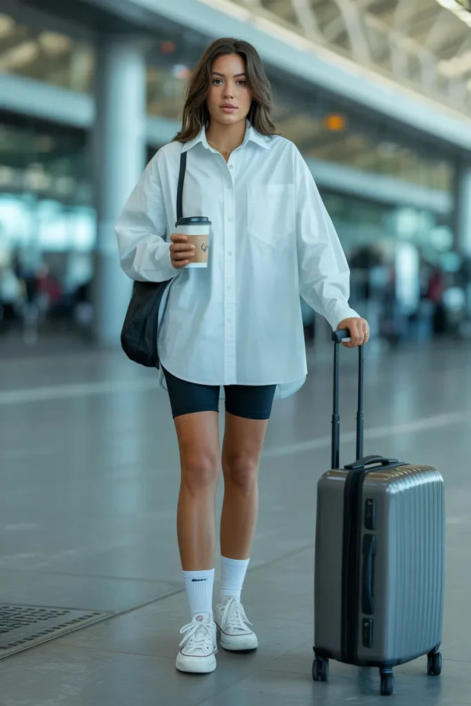 Oversized Button Down with Bike Shorts