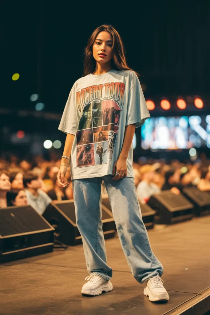 21 Billie Eilish Concert Outfits for Women: Street Style Looks 20 Oversized Graphic T Shirt with Baggy Jeans for Concert