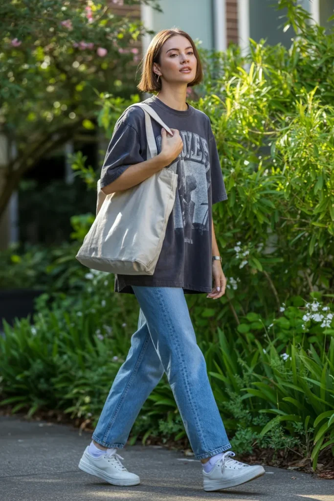 Oversized Graphic T Shirt with Straight Jeans