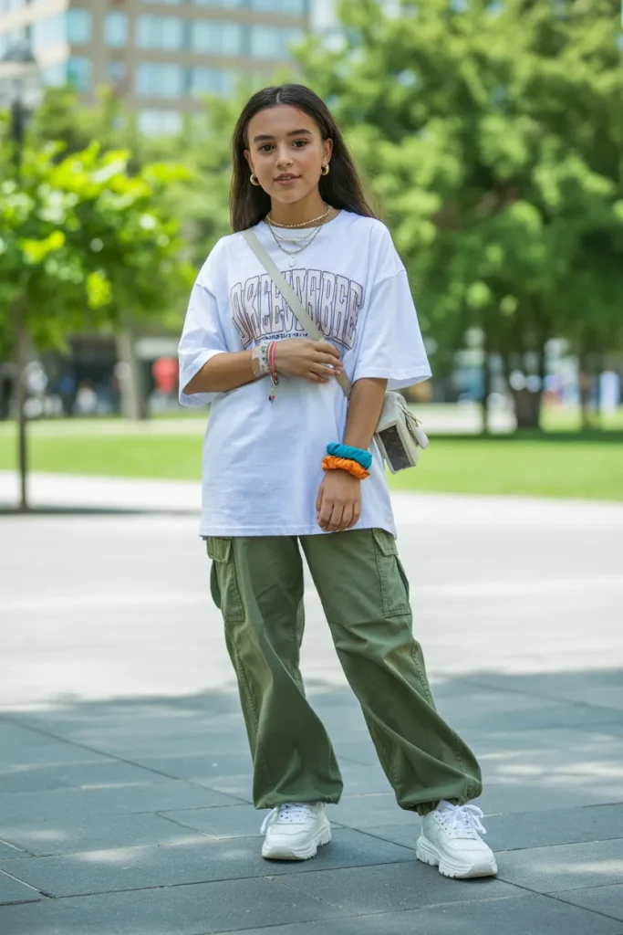 Oversized T Shirt with Cargo Pants for Teen Girls