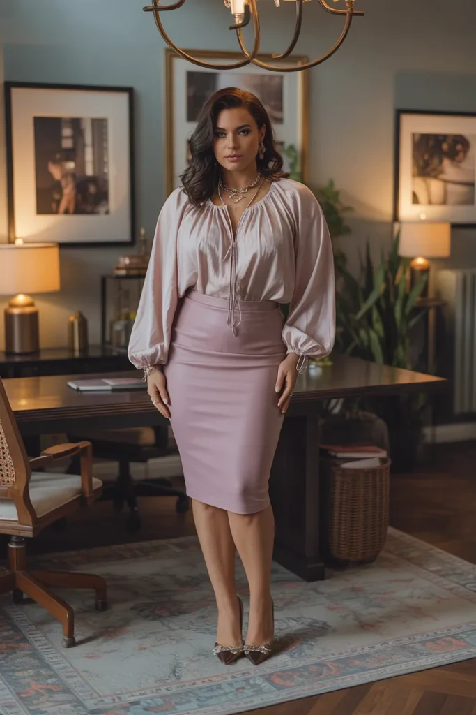 Peasant Blouse with a Pencil Skirt