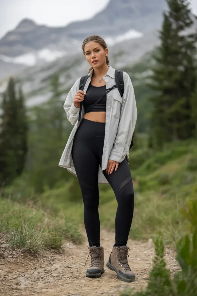 Performance Leggings and Button Up Shirt
