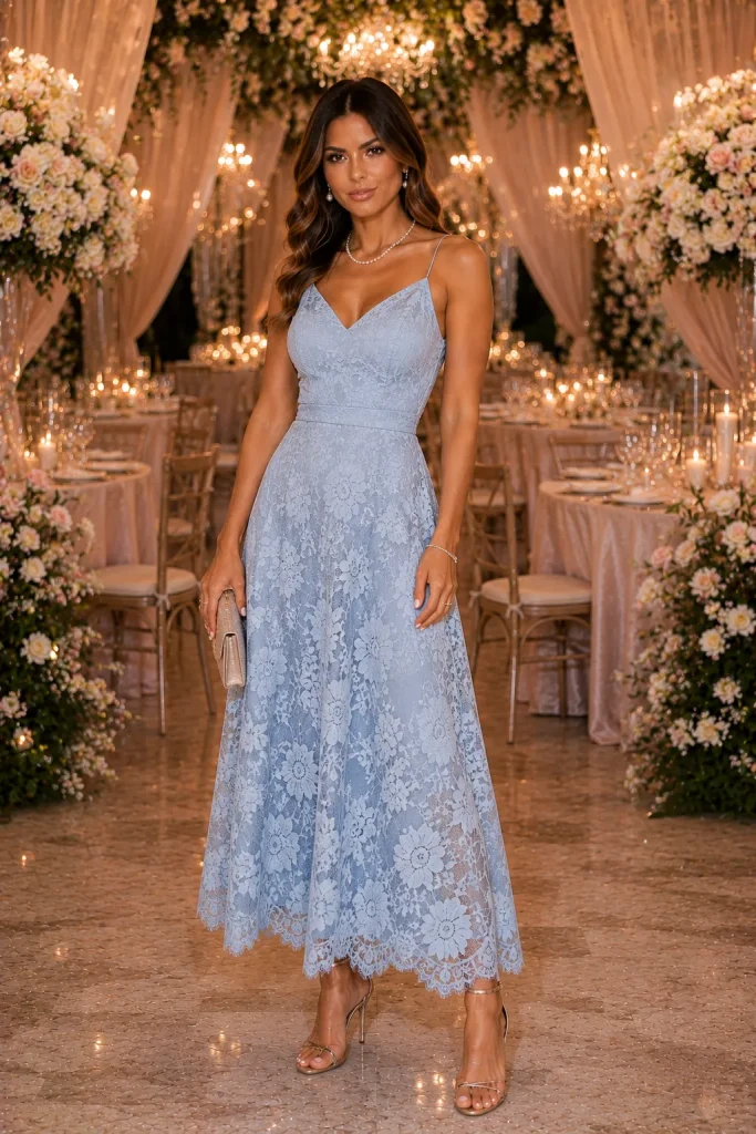 Powder Blue Lace Overlay Dress