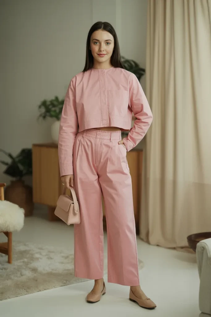 Powder Pink Cotton Matching Set