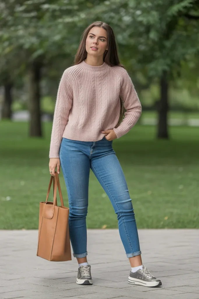 21 Rich Women Classy Dress Ideas for Elegant Luxury Style Guide 7 Premium Knitted Sweater with Denim Jeans