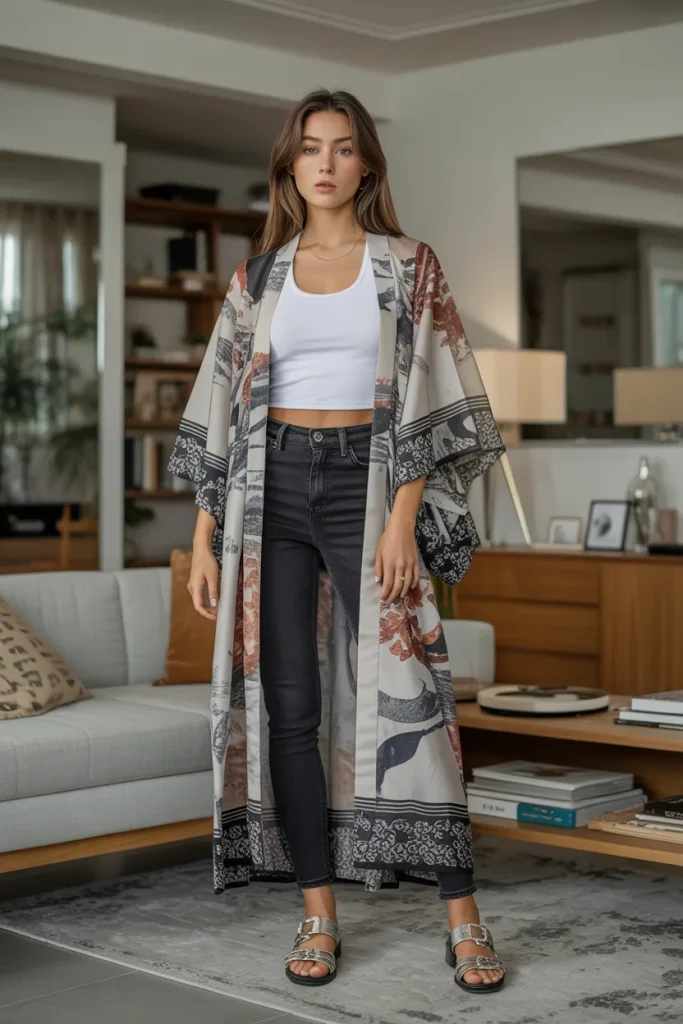Printed Kimono and Monochrome Base