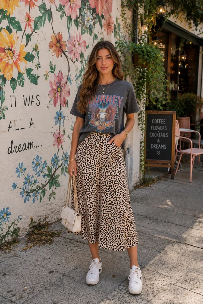 Printed Midi Skirt and Graphic Tee