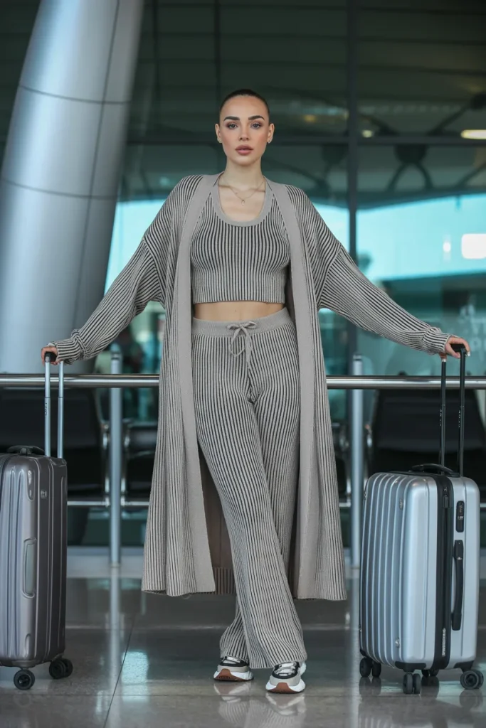Ribbed Knit Set with Longline Cardigan