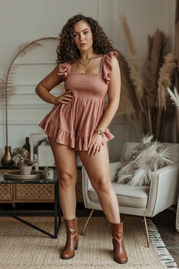 Ruffled Romper with Ankle Boots