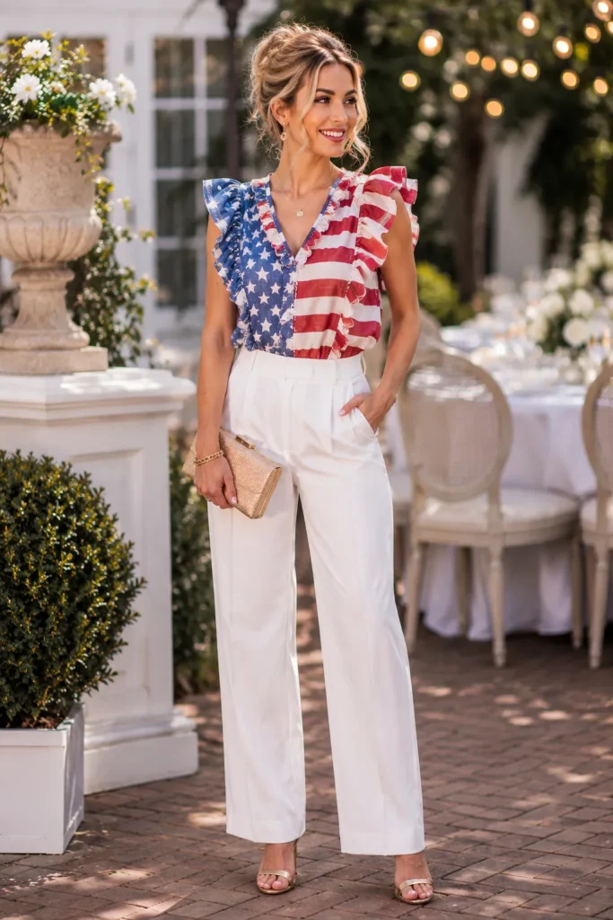 Ruffled Sleeve Americana Blouse