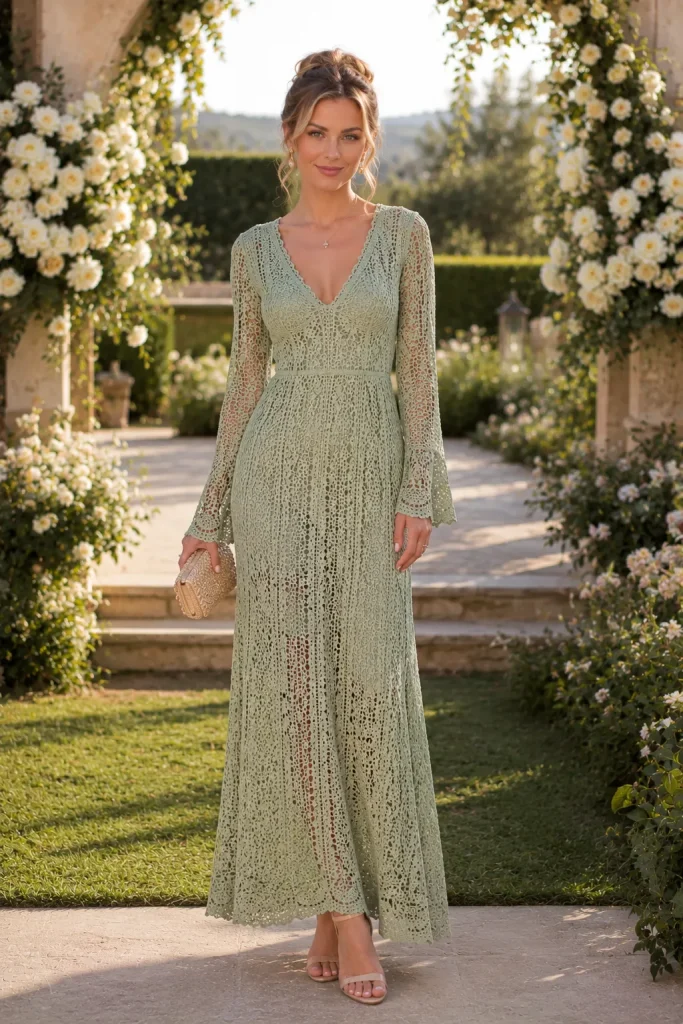 Sage Green Long Crochet Dress
