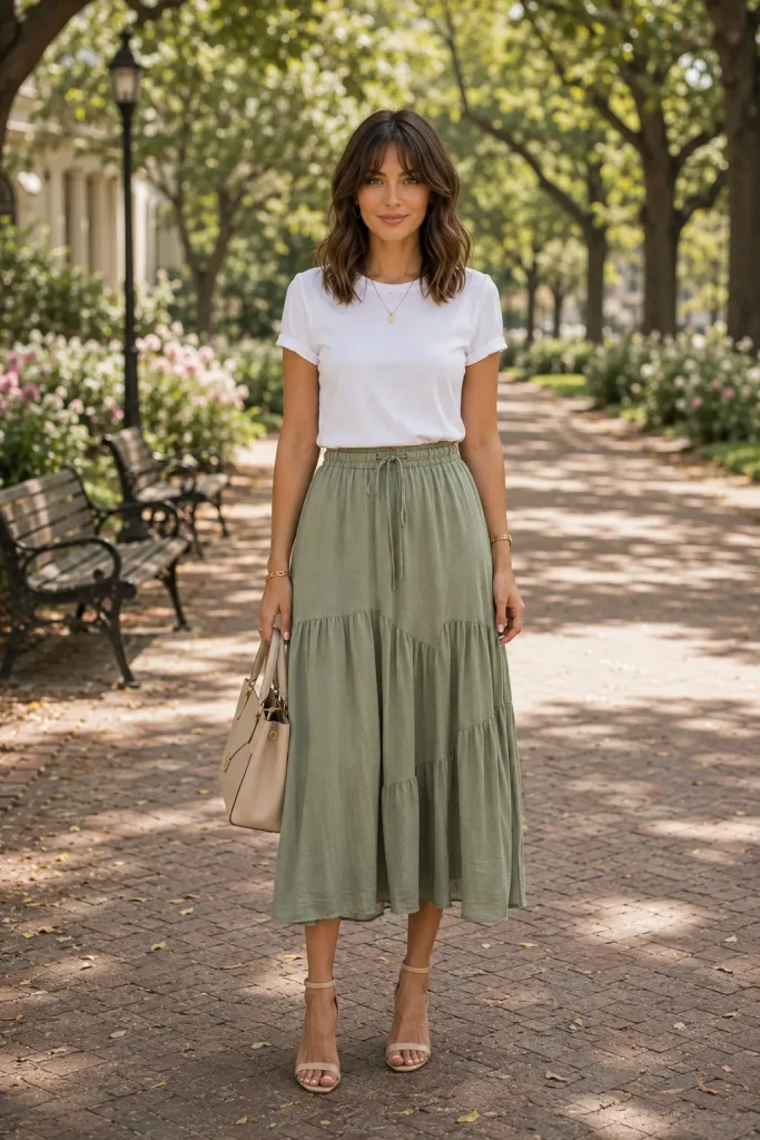 Sage Skirt Crisp Tee