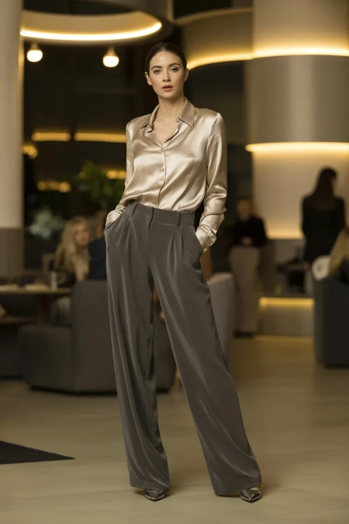 Satin Blouse with Wide Legs Pant