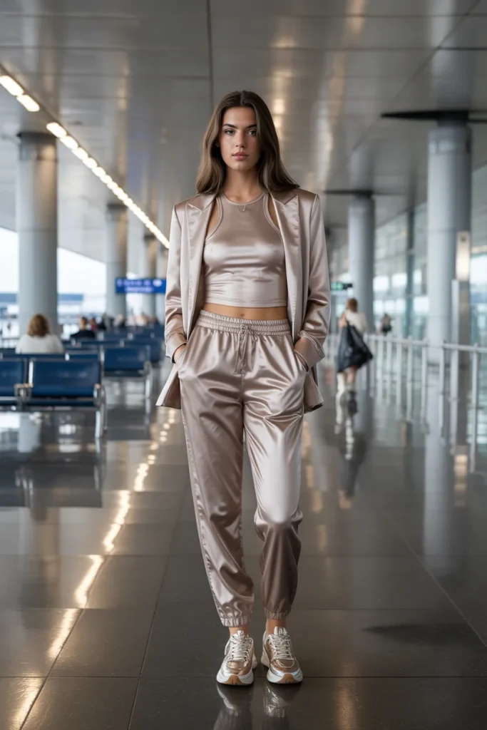 Satin Joggers with Fitted Top