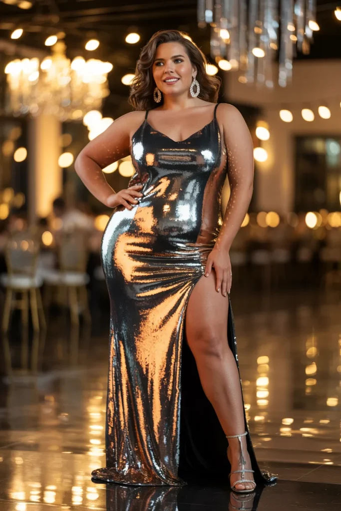 Sequin Slit Long Prom Dress